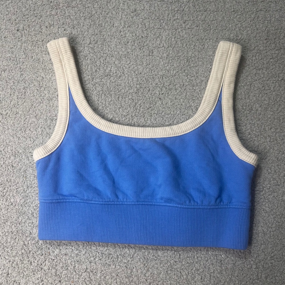 Madewell MWL Crop Top Sports Bra Size S Blue Retro Sporty Clean Girl Athleisure